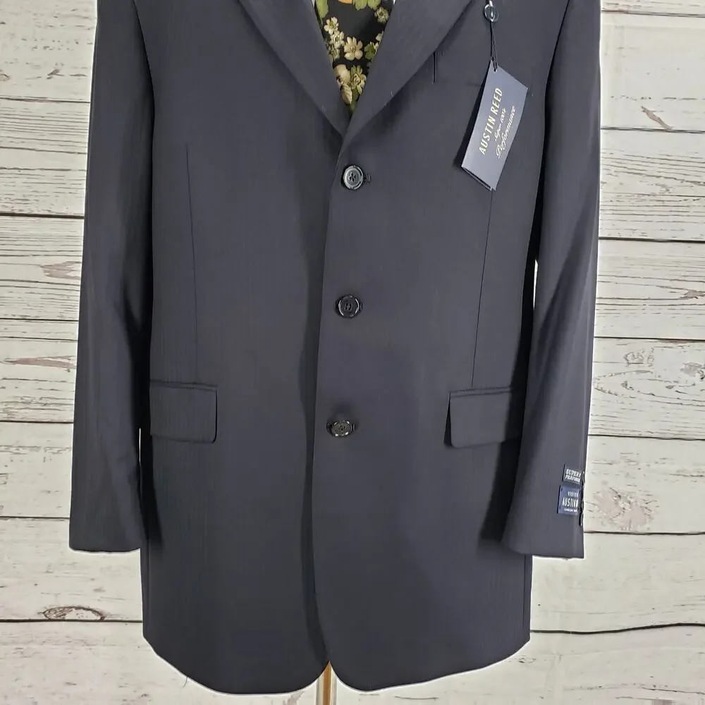 Austin Reed New Black Wool Super 100's Herringbone Suit Jacket 44R